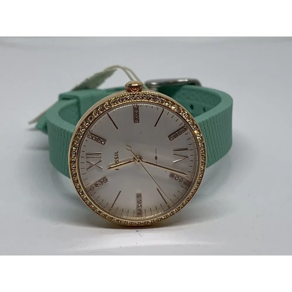 Fossil ES4403 Women's Green Silicone Analog Silver Dial Quartz Wrist Watch LW14